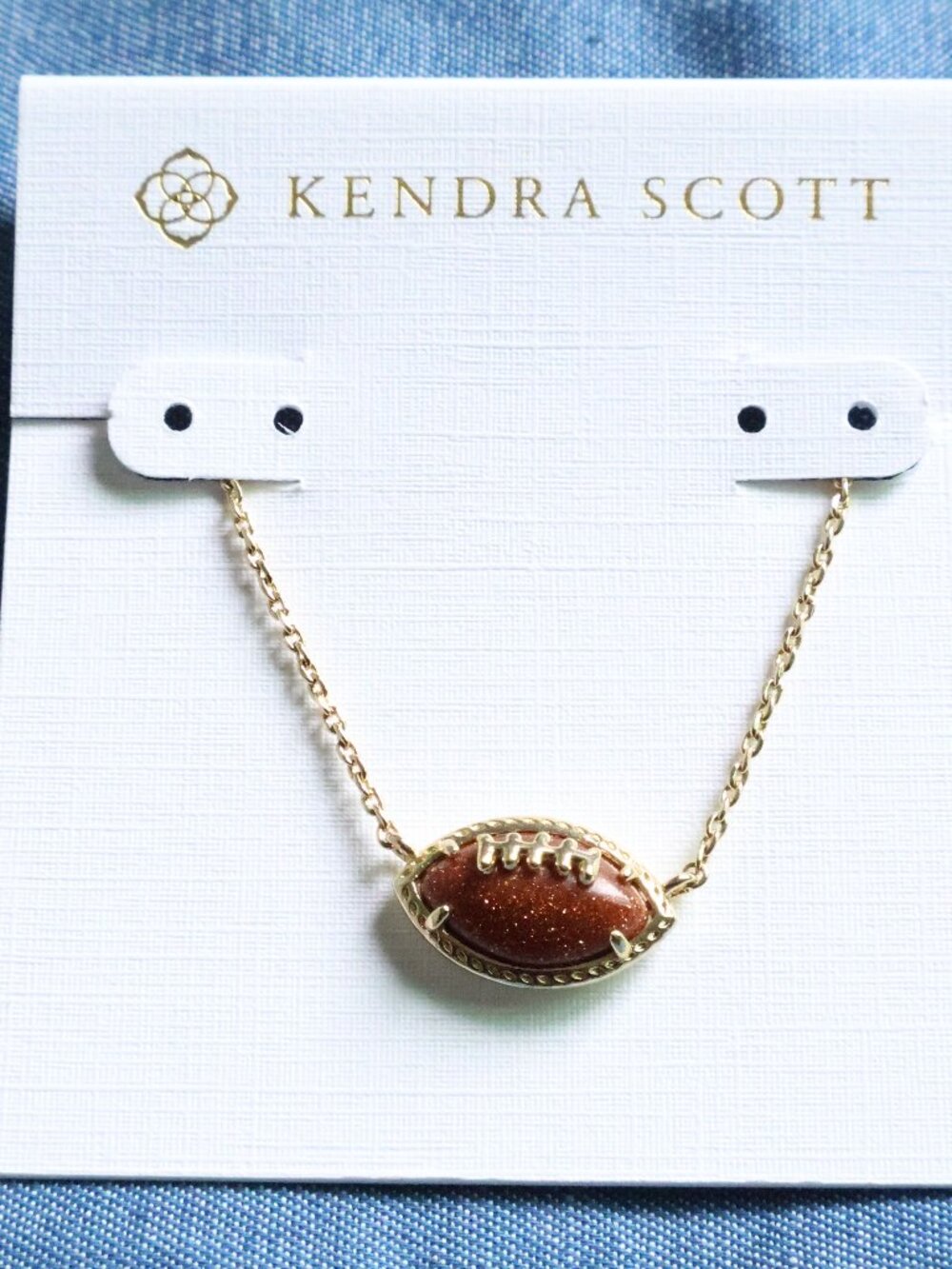 Kendra Scott Football Orange Goldstone Short Necklace NEW